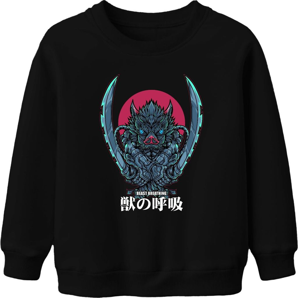 Beast Breathing Samurai Schwert Wildschwein Maske düster Uni Kinder Sweatshirt Pullover, Schwarz, 152