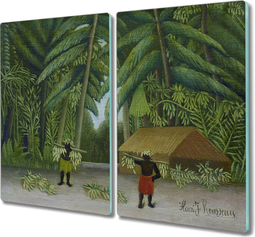 Coloray Hackbrett Küchenbrett Kochplattenabdeckung Schneidebrett Herdabdeckplatte 2x30x52 cm - Dschungelhütte Palme Bananen
