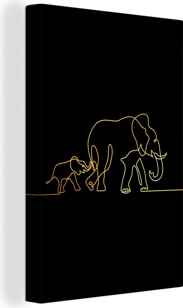 OneMillionCanvasses - Leinwandbilder - 90x140 cm, Elefant - Einfach - Gold - Schwarz, Wandbilder Kunstdruck Wanddekoration - Wandschmucke - Schla...