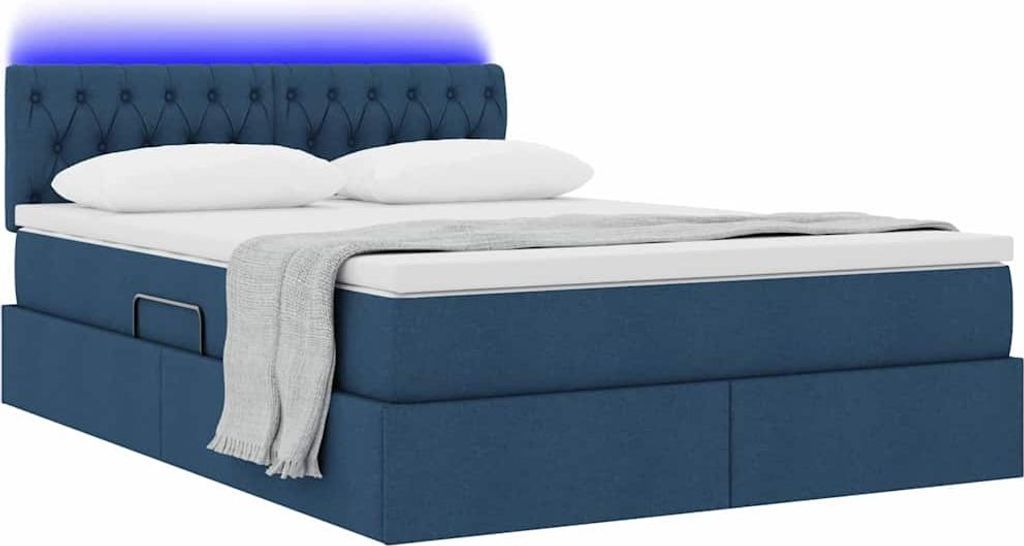 SYFAX Bett mit LED-Lichtleisten mit Kopfteil Blau 140 x 190 cm Stoff