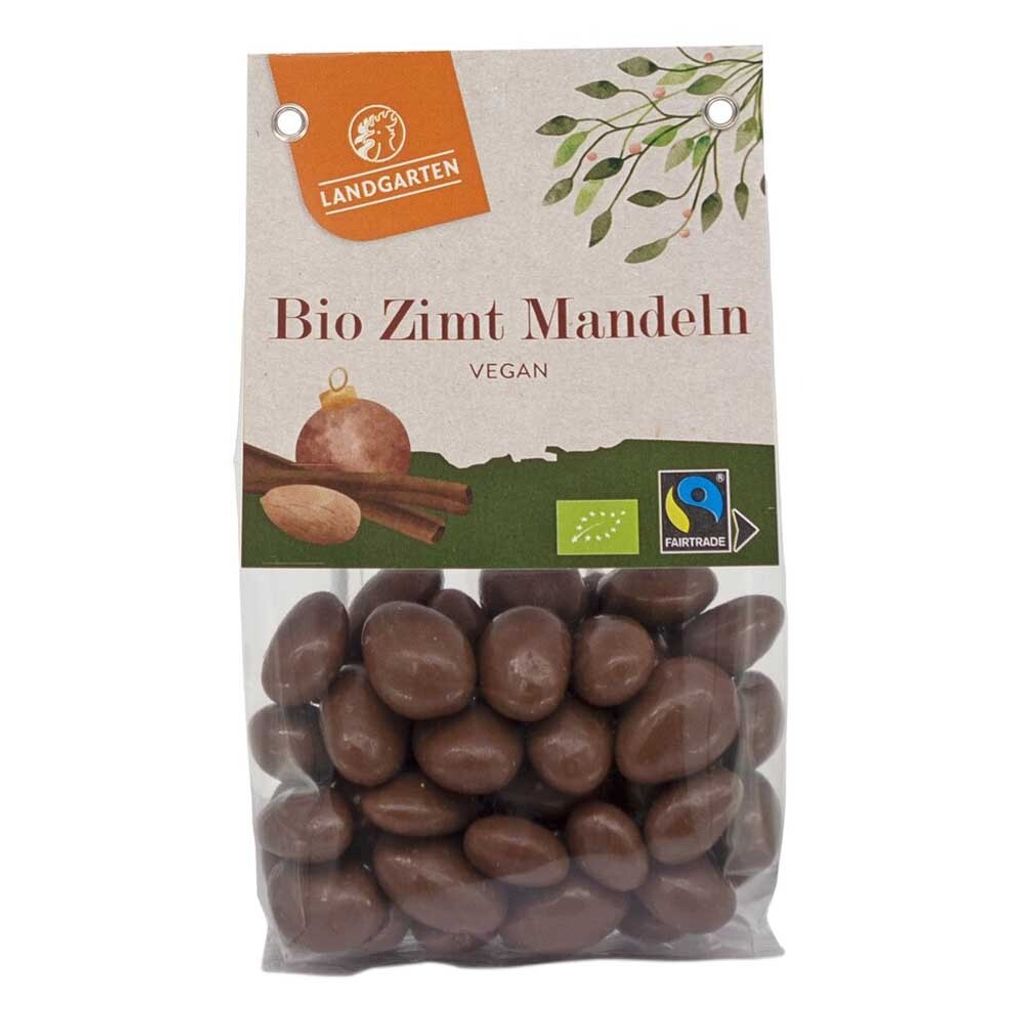 A bag of chocolate-covered almonds with cinnamon.