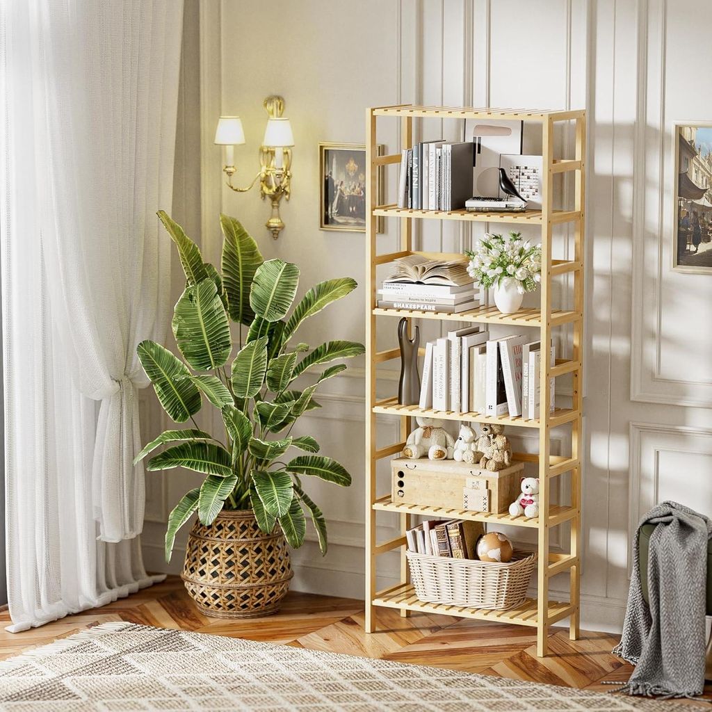 6-lagiges Bamboe Bücherregal - Freistehend und Verstellbar - Natürliches Material