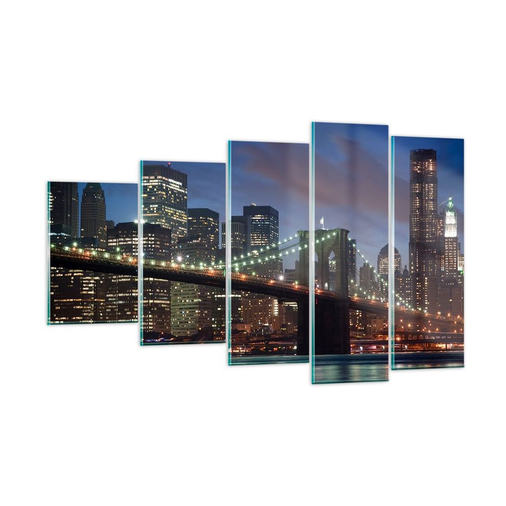 Bilder auf glas - Brooklyn brücke nacht new york city - 100x60cm - Glasbilder - Wandbilder - Kunstdruck - Wanddekoration aus Glas - Glas Bilder - ...