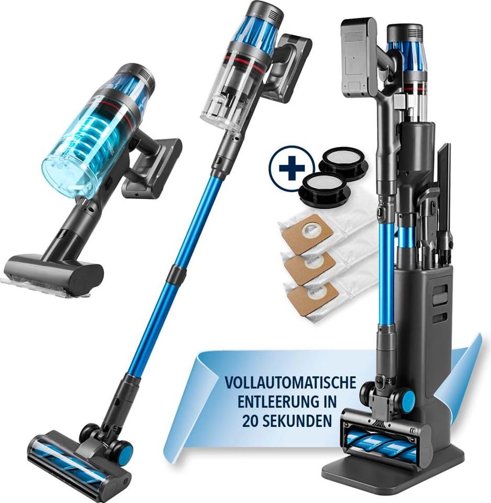 CLEANmaxx Akku-Zyklon-Staubsauger Deluxe 29,6V grau/blau mit Absaugstation