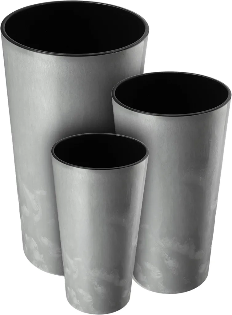 Pot de fleurs 36cm gris léger avec insert - Support fleurs facile à déplacer