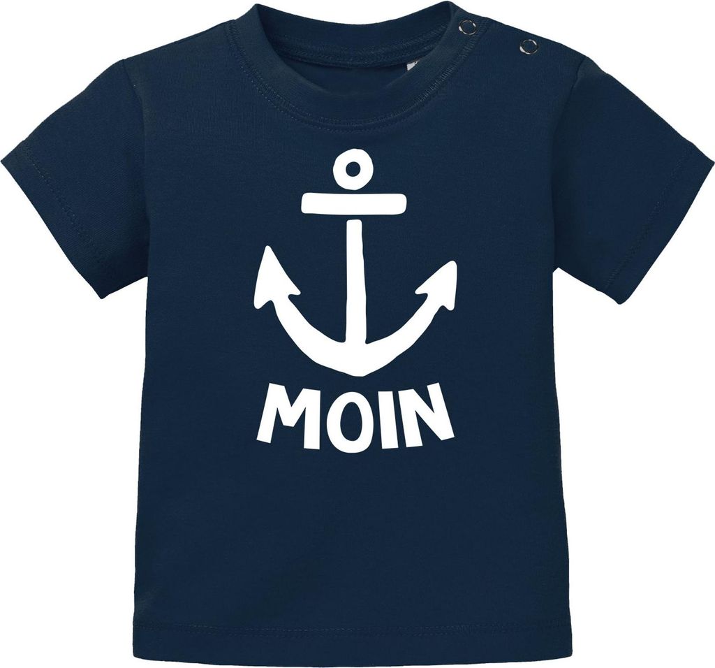 Baby T-Shirt kurzarm Spruch lustig Moin Anker Grafik Print Maritim Nordisch Jungen Mädchen Shirt Moonworks