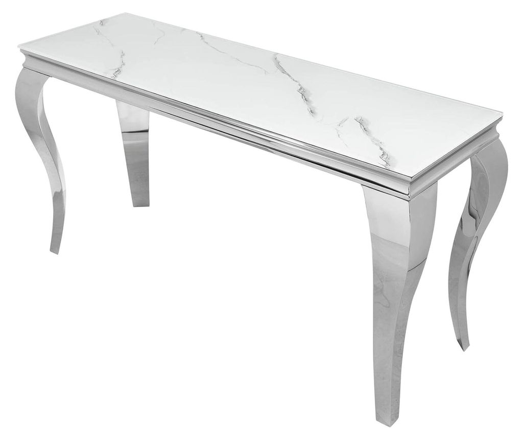 Konsolentisch MODERN BAROCK 145cm mit Glasplatte in Marmoroptik