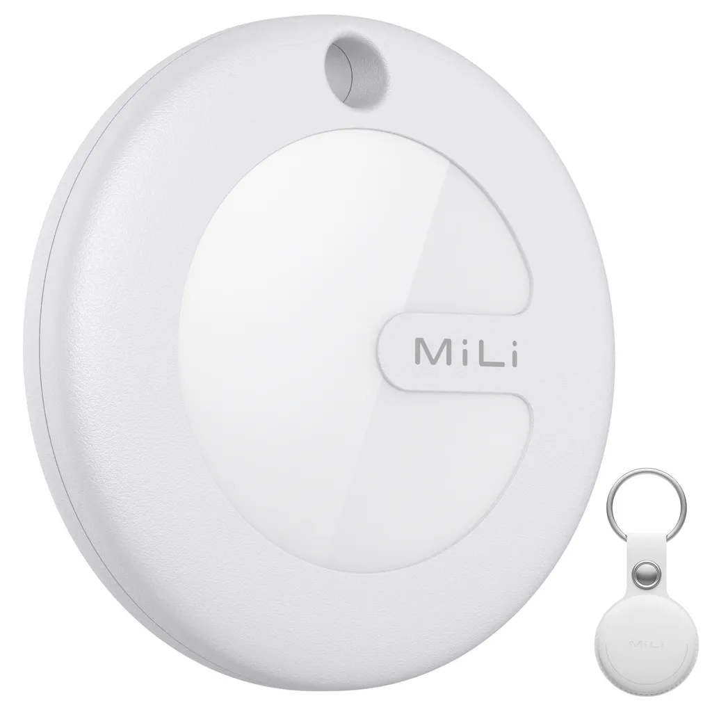MiLi MiTag Smart Geo Tag - Trova chiavi Bluetooth, Trova oggetti Tracker e Tracker valigia per Apple Where Is? (solo iOS), IP67 bianco+bianco