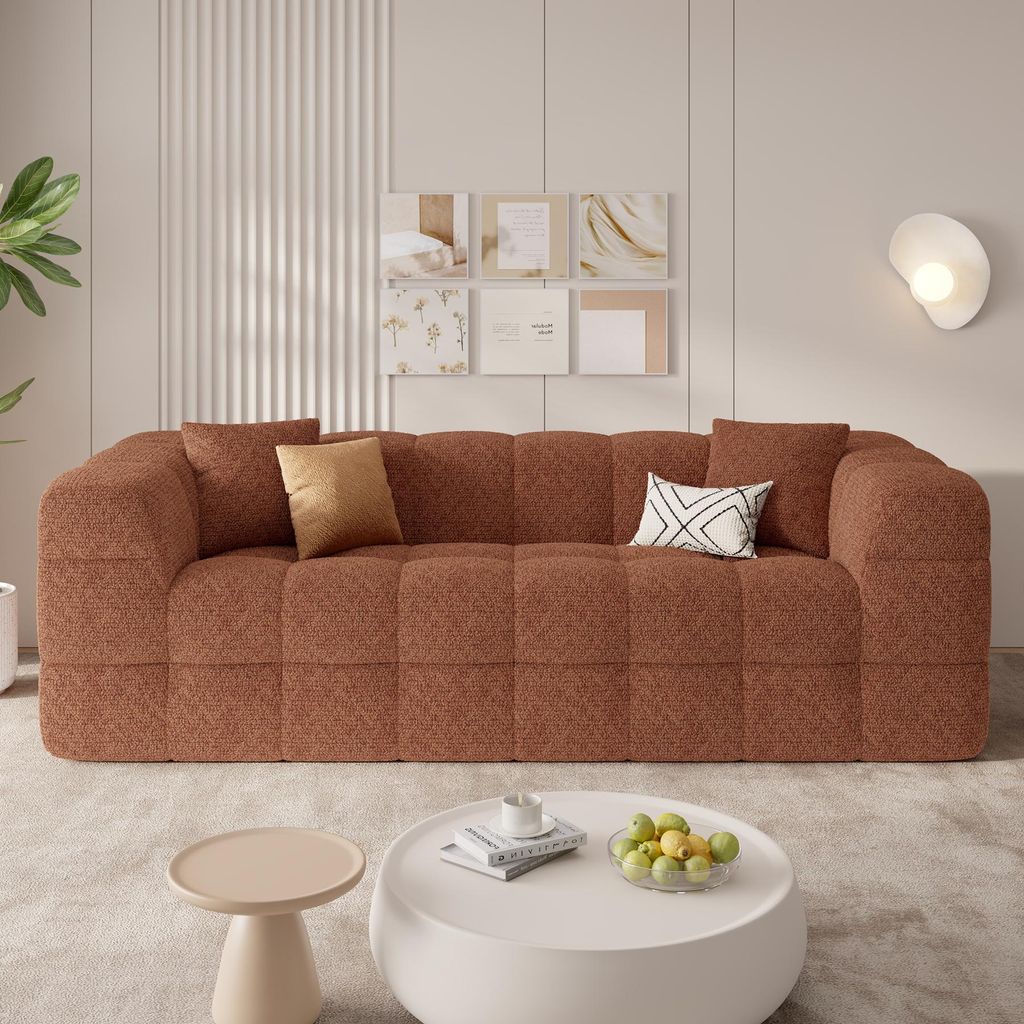 Hawthyhome Sofa 2-3 Sitzer 190cm Chenille Cloud Couches Modernes Wohnzimmersofa mit weicher Polsterung Keine Montage erforderlich, Braun