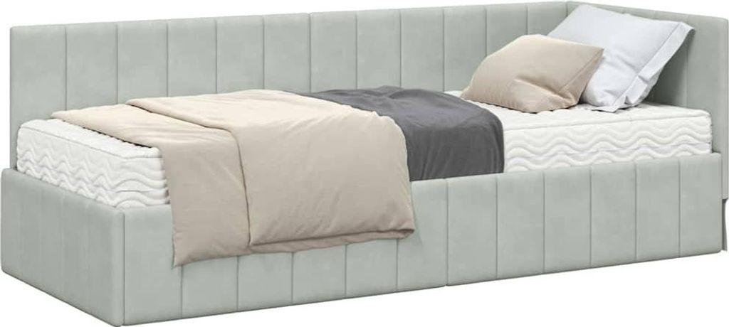 SYFAX Eckbettgestell mit Matratze Hellgrau 80 x 200 cm Samt