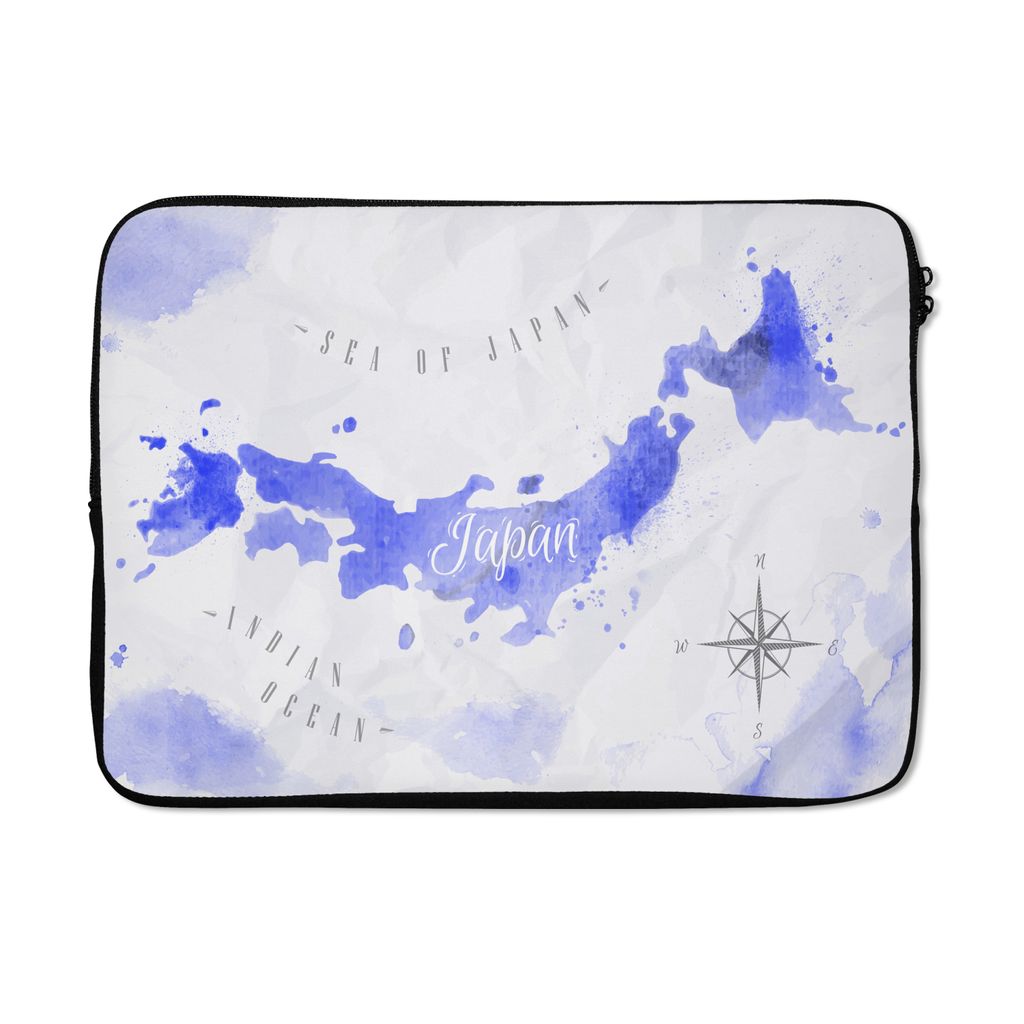MuchoWow Laptop Hülle 13 Zoll Aquarell - Weltkarte - Blau Laptoptasche - Laptophülle - Sleeve - Rundumschutz