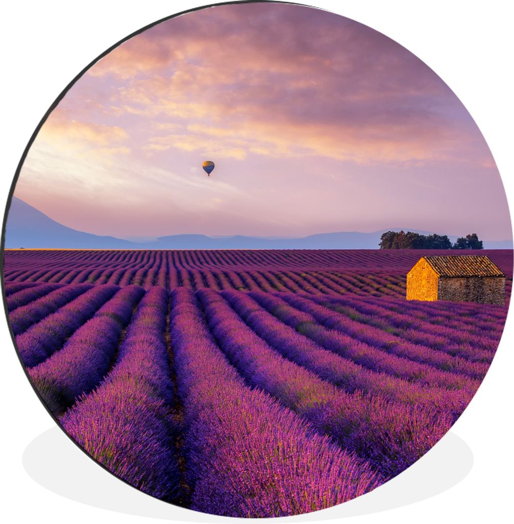 MuchoWow Aluminium Wandkreis Lavendel - Heißluftballon - Berg - Lila Ø 30 cm Wanddeko Modern Wohnzimmer - Wand Bild - Wohnzimmer - Runde Bilder...