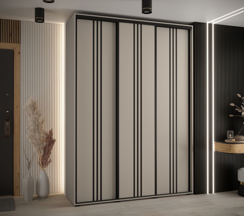 Kleiderschrank INDIRA 6 - 170/45 cm, Kaschmir/Schwarz