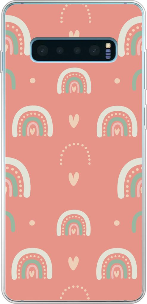 MuchoWow Handyhülle Schutzhülle Hülle für Telefoonhoesje Samsung Galaxy S10 Lite Mädchen - Regenbogen - Herzen - Muster - Mädchen - Rosa - ...