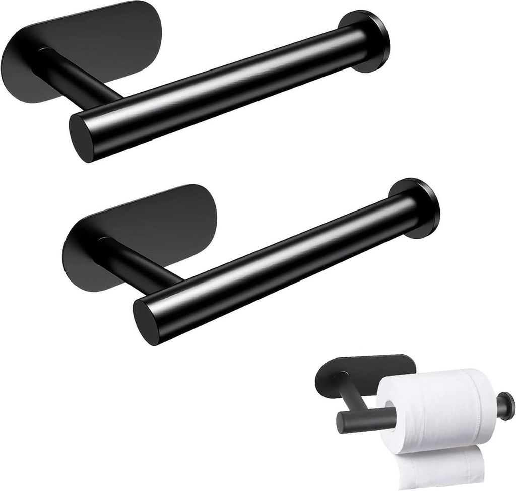 Alriedy Toilettenpapierhalter ohne Bohren, selbstklebender Toilettenpapierhalter, schwarz, Edelstahl, Toilettenpapierhalter für Bad und Küche, Se...
