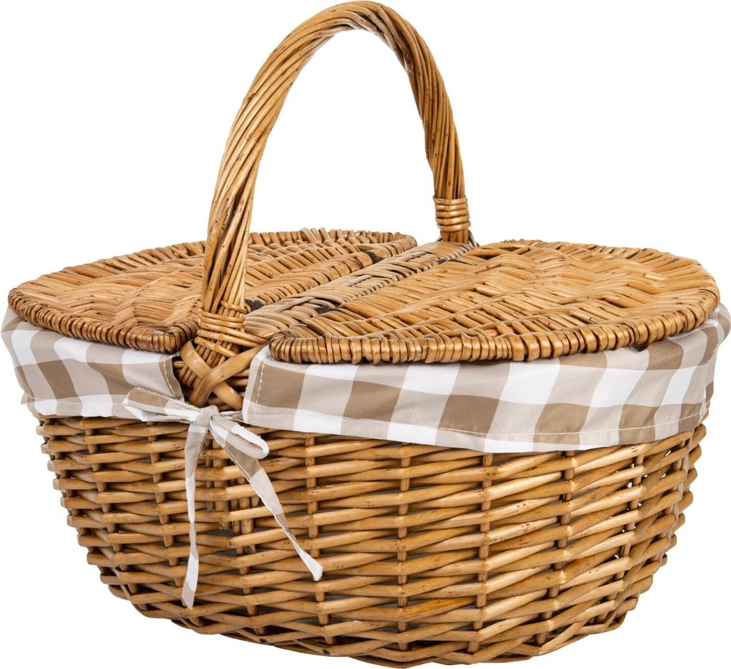Picknickkorb – Grosser, Robuster Picknickkorb Aus Weidengeflecht, Beige, Mit Griff