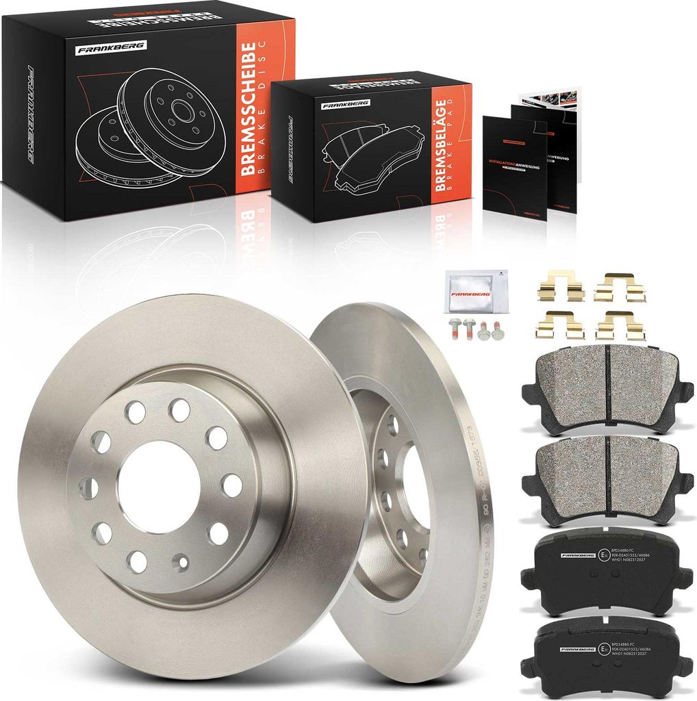 Frankberg 2x Bremsscheiben 4x Bremsbeläge Hinterachse für Audi A3 Q3 Seat Alhambra Altea XL Leon Toledo III Skoda