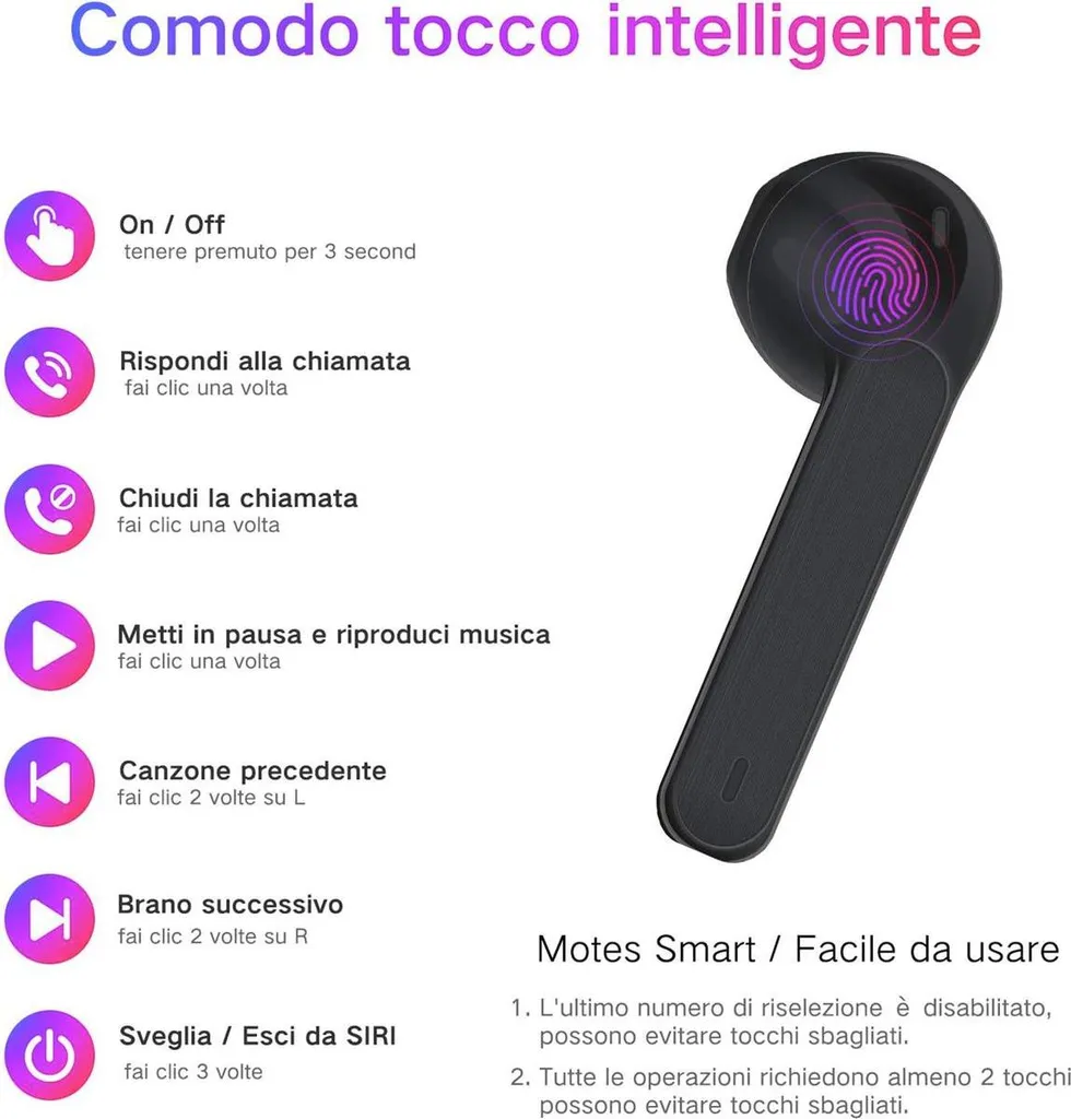 Cuffie Bluetooth Senza Fili Nere - Display LED e Touch Control - 2