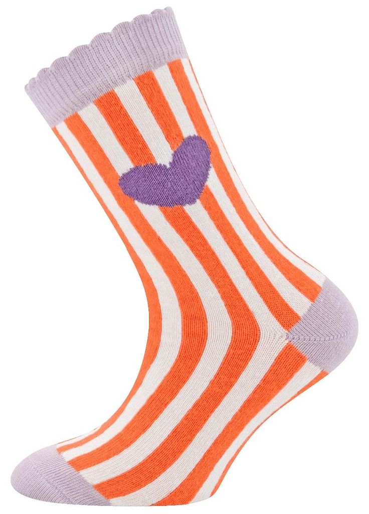 Kindersocken aus Baumwolle mit Herz und Streifen - H.Flieder - 35-38 - 1 Paar