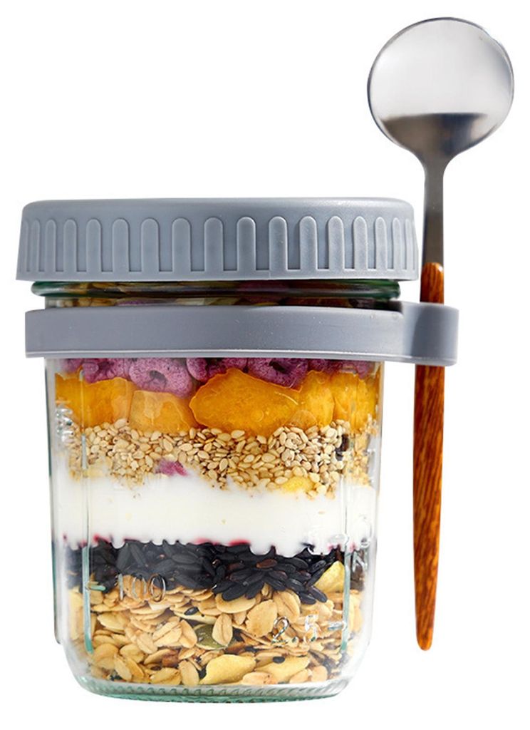 Overnight-Oats-Behälter mit luftdichtem Deckel und Löffel, 350 ml Frühstücksbehälter für Joghurt, Salat, Chia-Pudding, auslaufsichere, tragba...