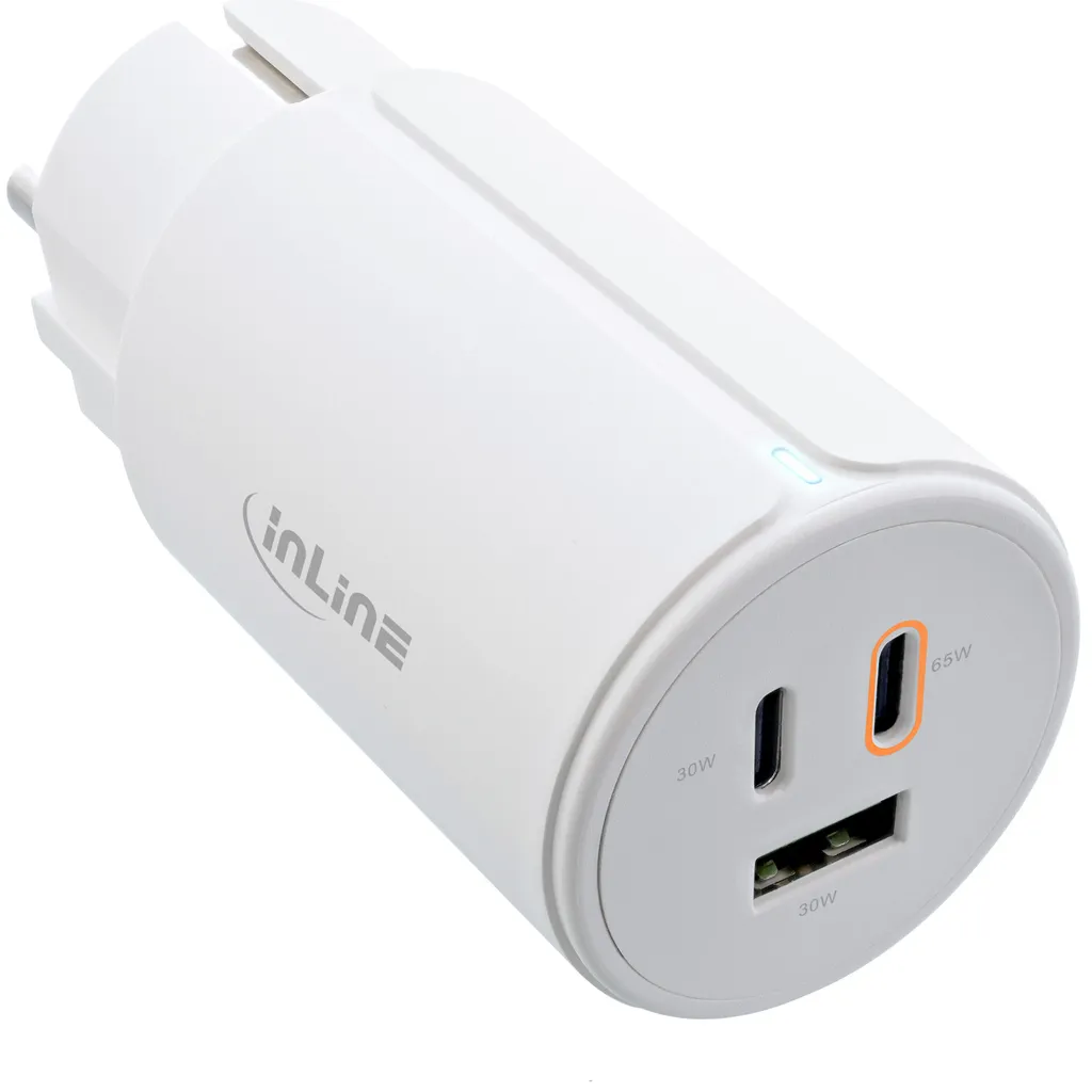 Chargeur USB-C PC Portable et Smartphone 65W GaN Triple Port Blanc