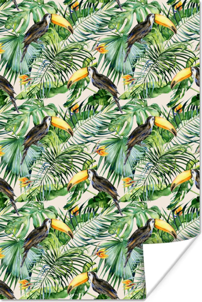MuchoWow Poster Paradiesvogelpflanze - Tukan - Vogel 60x90 cm - Wanddekoration