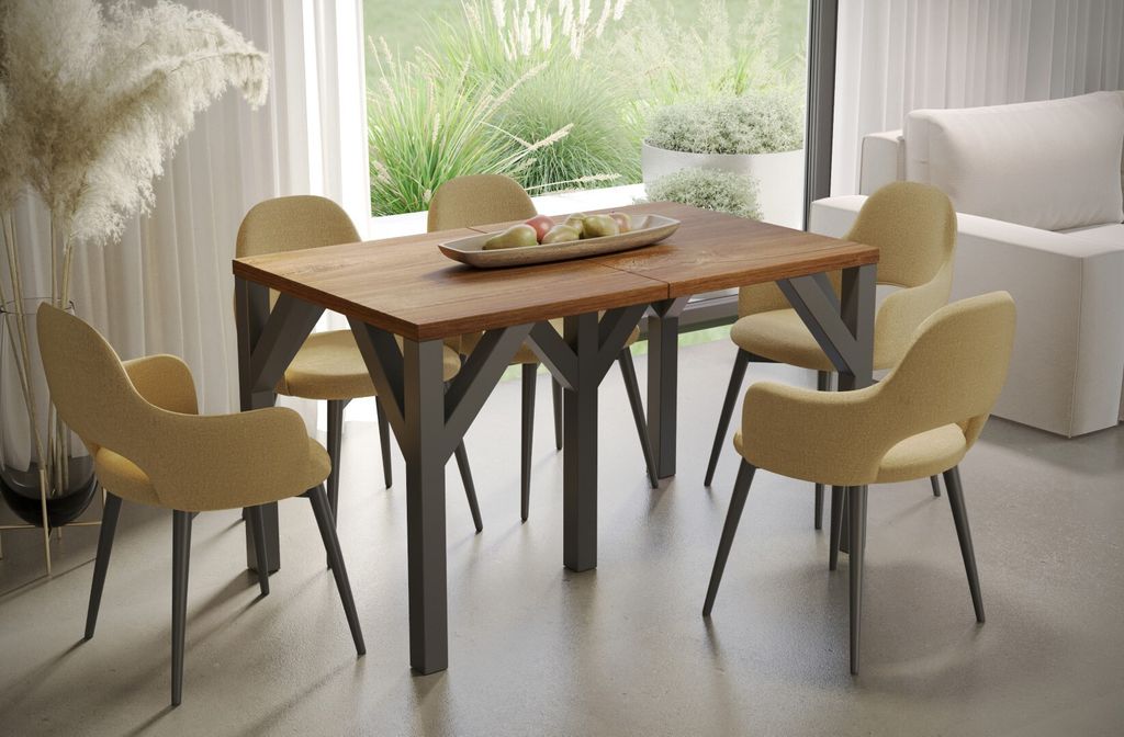 Endo-Moebel Esstisch Dunaj 130cm - 240cm ausziehbar erweiterbar Metallgestell Küchentisch (Stirling Eiche)