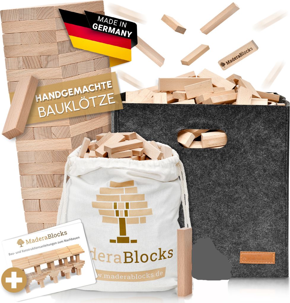 MaderaBlocks 50 XXL-Holzbausteine Natur, perfekte Ergänzung, 100% Ravensburg Bauklötze Holz unbehandelt Kinder Konstruktions-Spielzeug