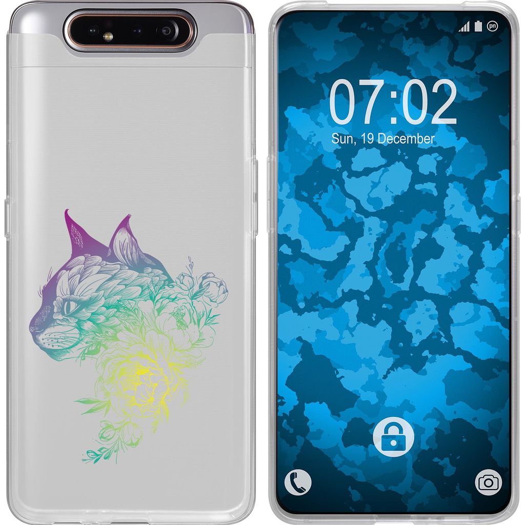 PhoneNatic Case kompatibel mit Samsung Galaxy A80 Silikon-Hülle Floral Katze M2-4