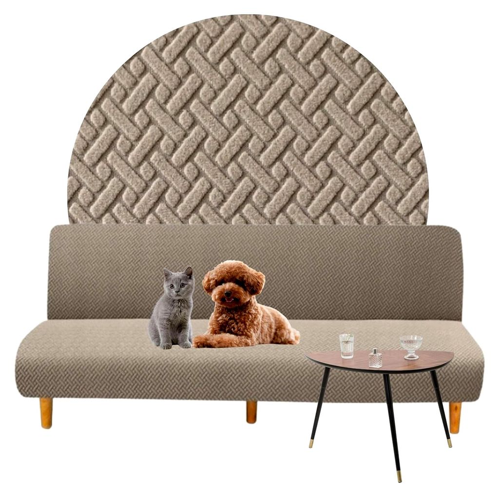 Sofaüberzug ohne Armlehnen in Beige - Couch- und Sofabezug - Sofaüberwurf für das Wohnzimmer - Bezug für Schlafcouch Stretch - Elastischer Samt...