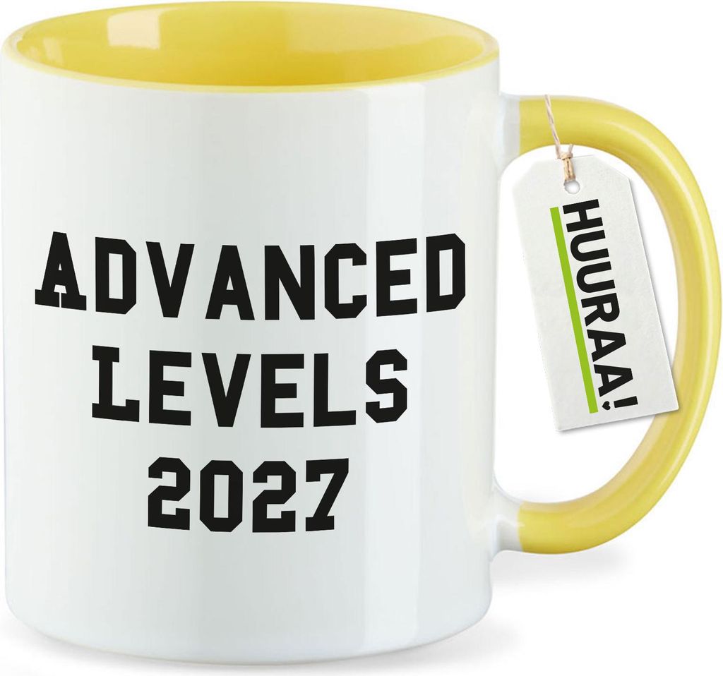 Huuraa Kaffeetasse Advanced Levels 2027 Abschluss Großbritannien 330ml Gelb Keramik Kaffeebecher Geschenkidee