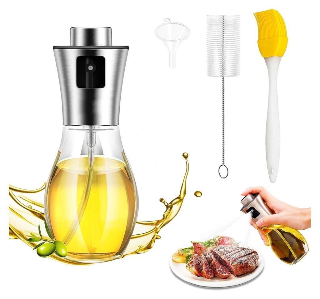 200ml ölsprüher öl Sprühflasche Oil Sprayer Mit Trichter Reinigungsbürste und Silikongrillbürste vorbereitet Für Küche Kochen Salat Brot Ba...