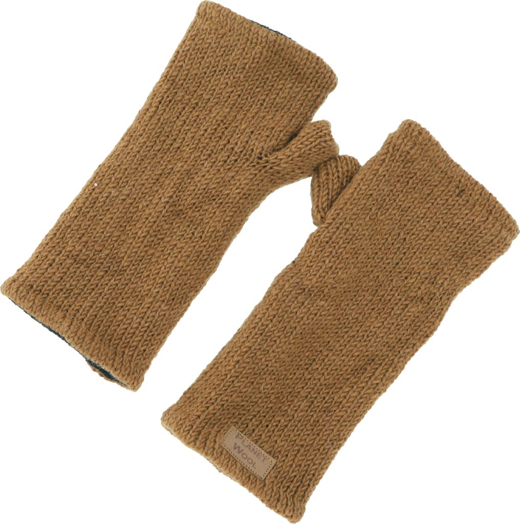 Handgestrickte Pulswärmer, Handstulpen, Pulswärmer aus Nepal, Armstulpen - Hellbraun, Uni, Wolle, Handschuhe & Handstulpen