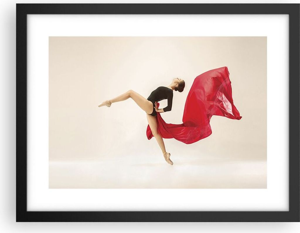 Gerahmtes Poster - Schwarzer Rahmen - Ballerina Tanz Rot - 40x30 cm - Wand Bild - Wanddeko - Wandbilder - Kunstposter - Wandposter - Bilderrahmen -...