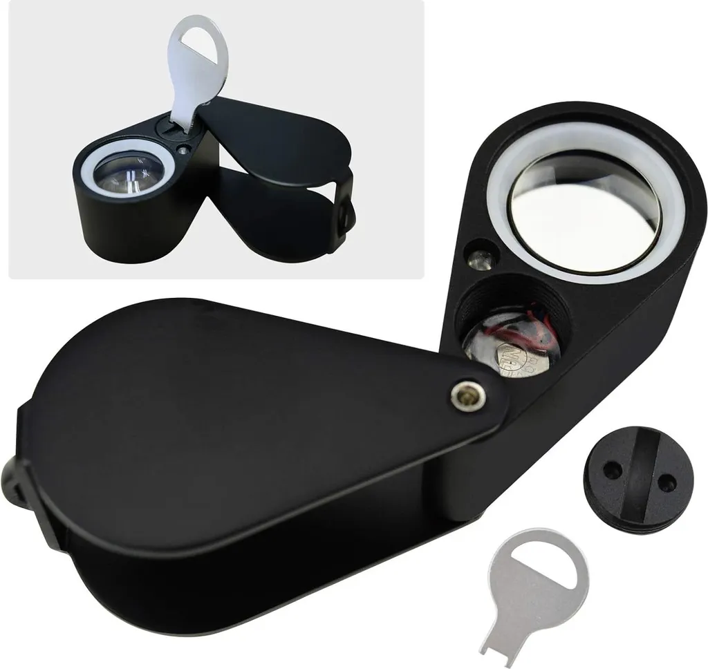 Loupe de poche 20x LED et UV pour bijoux et examen de pierres fines
