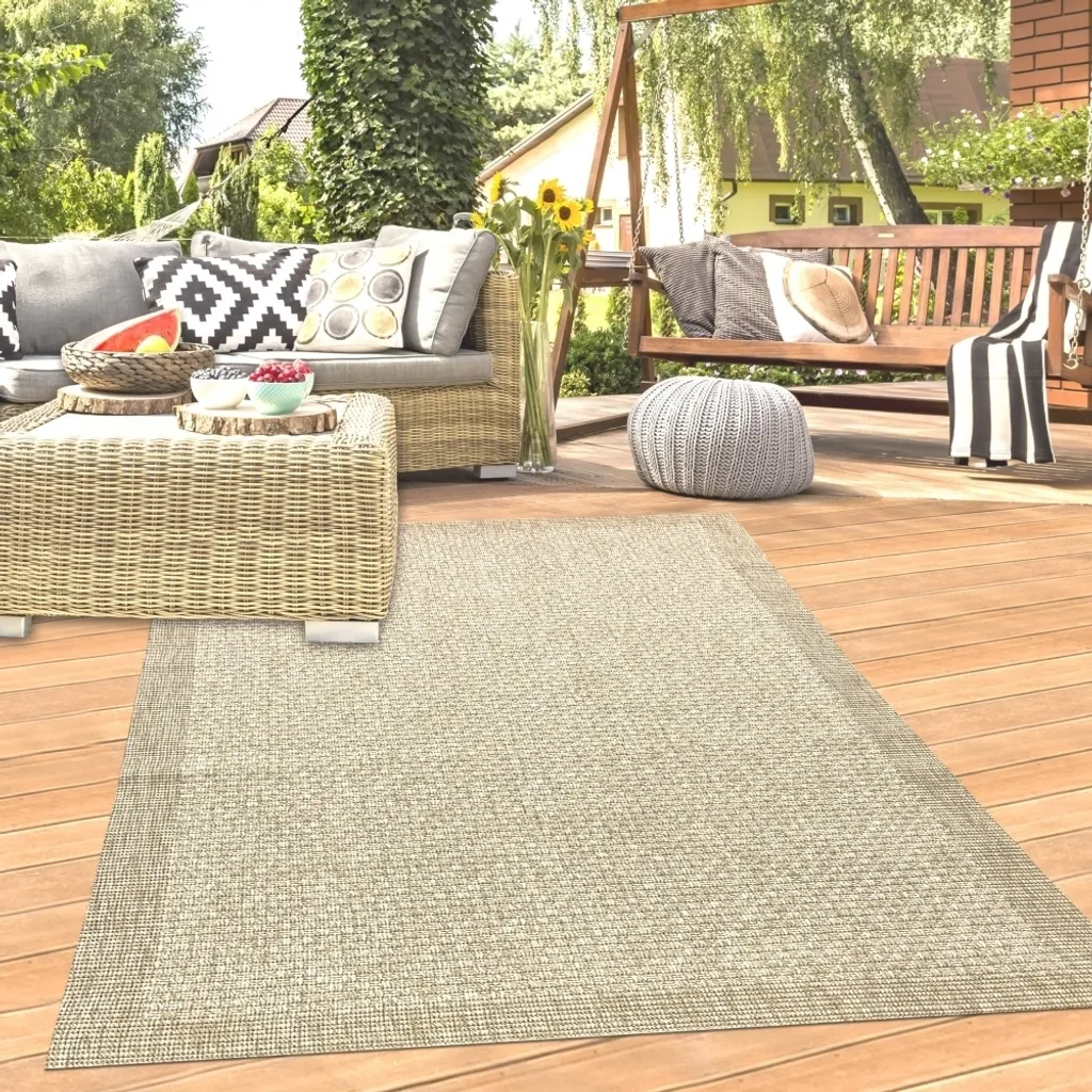 Tapis beige 160x230 cm anti-tache et résistant pour intérieur/extérieur