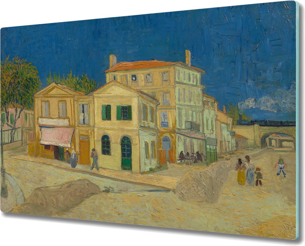 Coloray Hackbrett Küchenbrett Kochplattenabdeckung Schneidebrett Herdabdeckplatte 80x52 cm - Van Gogh gelbe Häuser