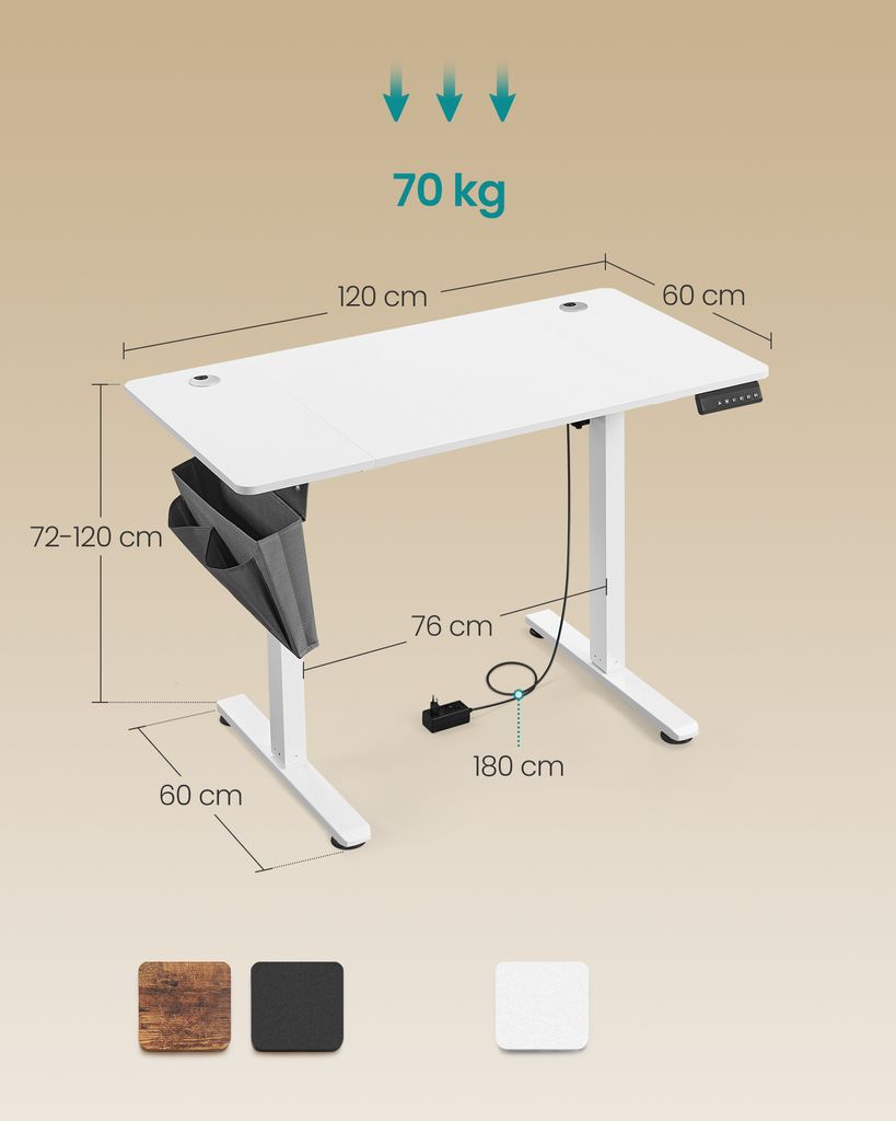 SONGMICS Výškově nastavitelný stůl elektrický 120 cm 4 Obrázek produktu 4
