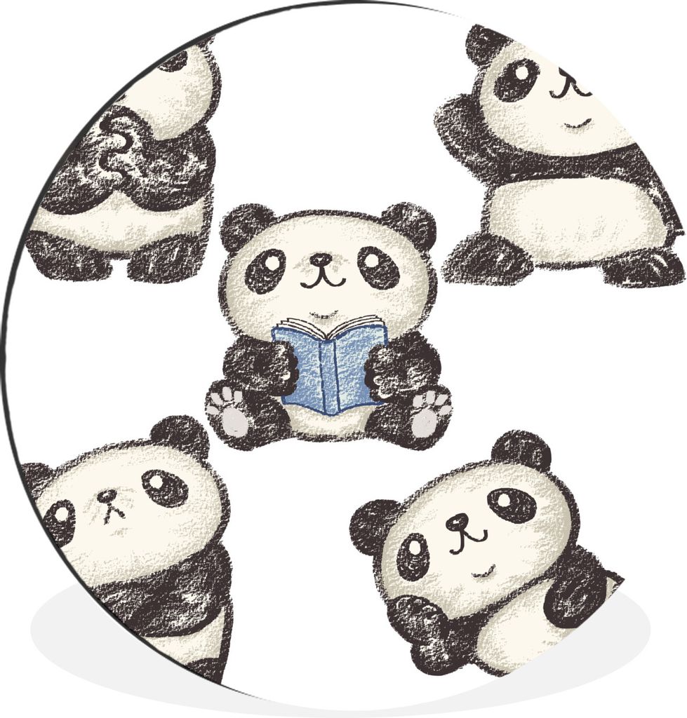MuchoWow Aluminium Wandkreis Panda - Buch - Schwarz - Weiß Ø 90 cm Wanddeko Modern Wohnzimmer - Mauerkreis - Wandbilder - Runde Bild - Bild aus...