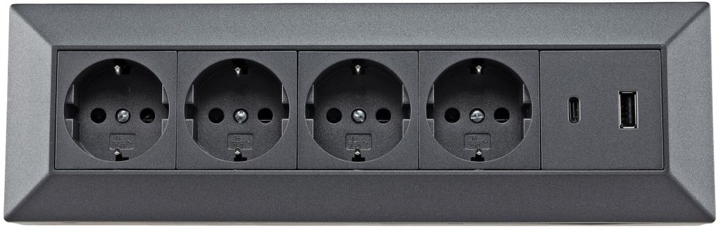 4-fach Steckdosenblock USB-A+C anthraz 250V/ 16A Produktbild 