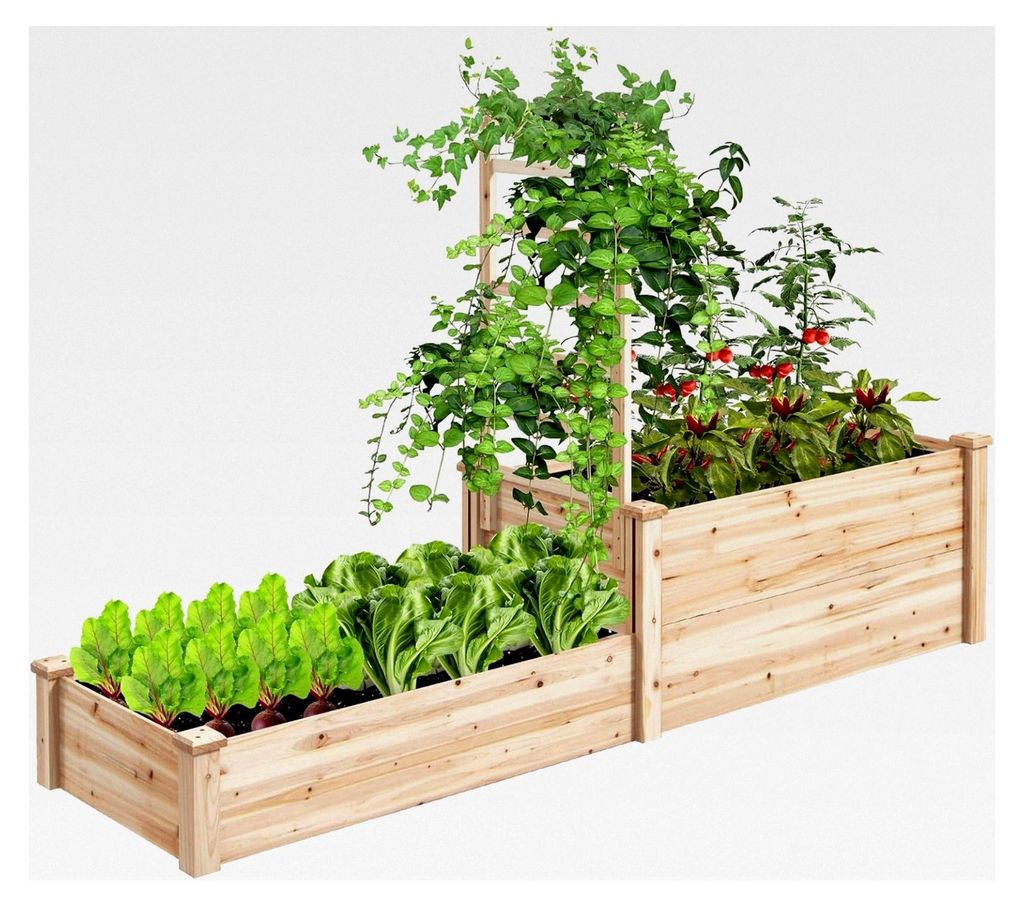 Blumenkästen mit Rankgitter, Hochbeet mit Spalier, Pflanzkasten mit offenem Boden, Gartenspalier aus Tannenholz, Kräuterbeet für Hof, Terrasse (...
