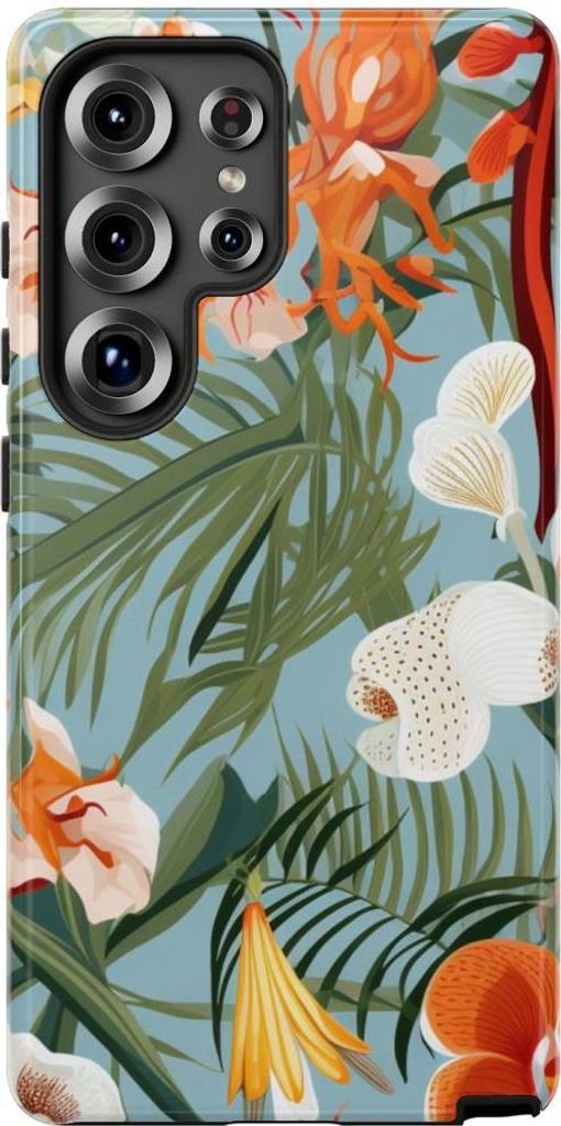 Tropische Orchideen und Blätter – Hülle Kompatibel mit Samsung Galaxy S25 Ultra