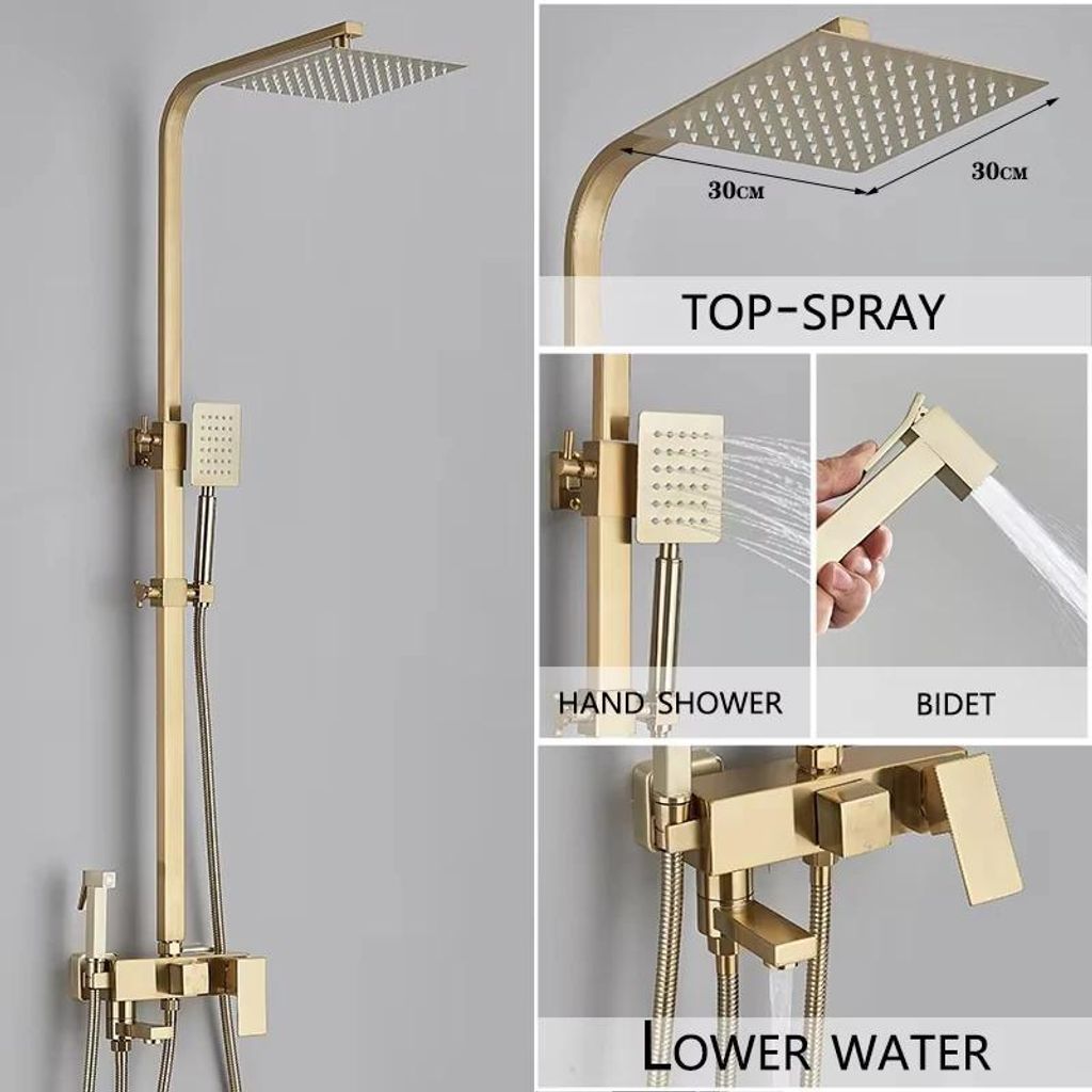 Wandmontiertes Dusch- & Wannen-Set - 4-Wege Regendusche 30 cm - Mit Gleitstange - Einhebelmischer - Keramik-Kartusche - Warm/Kalt - Chrom - Grün