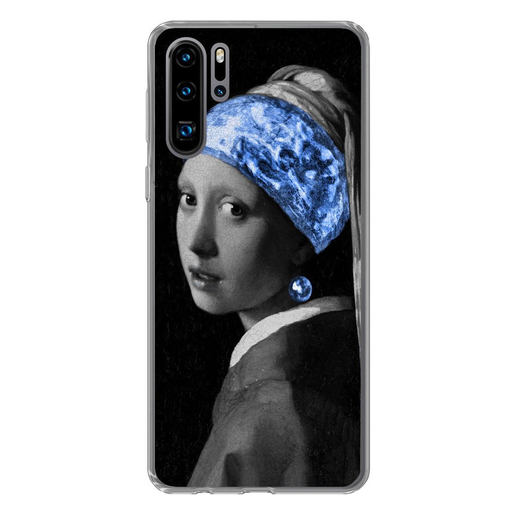 MuchoWow Handyhülle Schutzhülle Hülle für Huawei P30 Pro Mädchen mit einem Perlenohrring - Vermeer - Blau Silikon Softcase Handy Hülle - Sc...