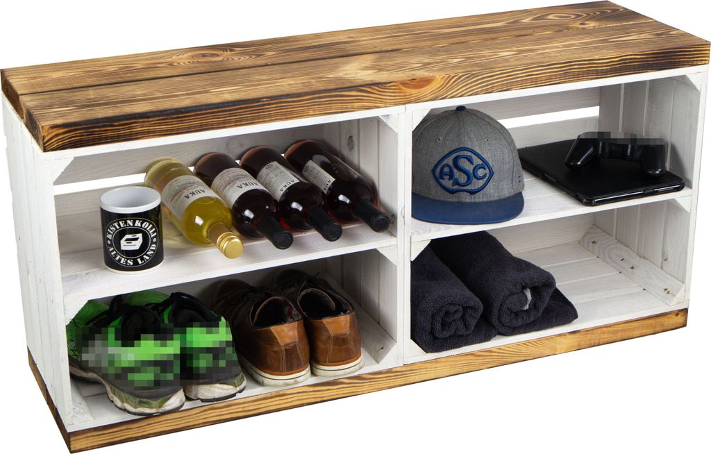 Sitzbank weiss TV-Bank Sitzkomode Schuhregal Ablageregal Holzbank TV-Tisch