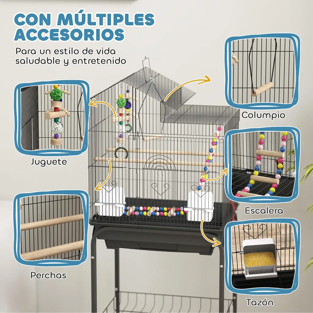 Cage oiseaux pour perruches et canaris - Volière acier sur roues - 4