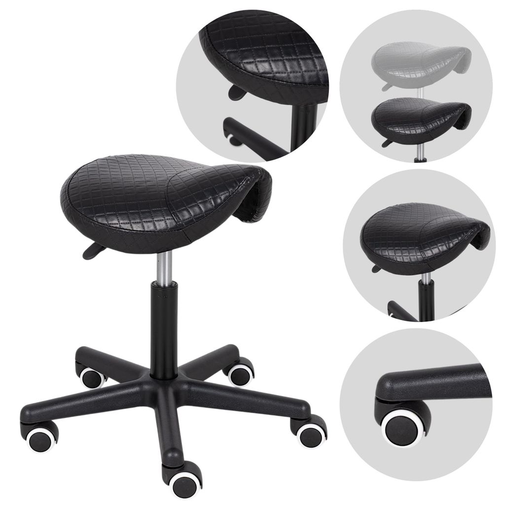 Habys Rollhocker Lumo | Sattelhocker, Arbeitshocker, Drehhocker, Kosmetikhocker, Praxishocker, Bürohocker | Höhenverstellbar | Schwarz gesteppt