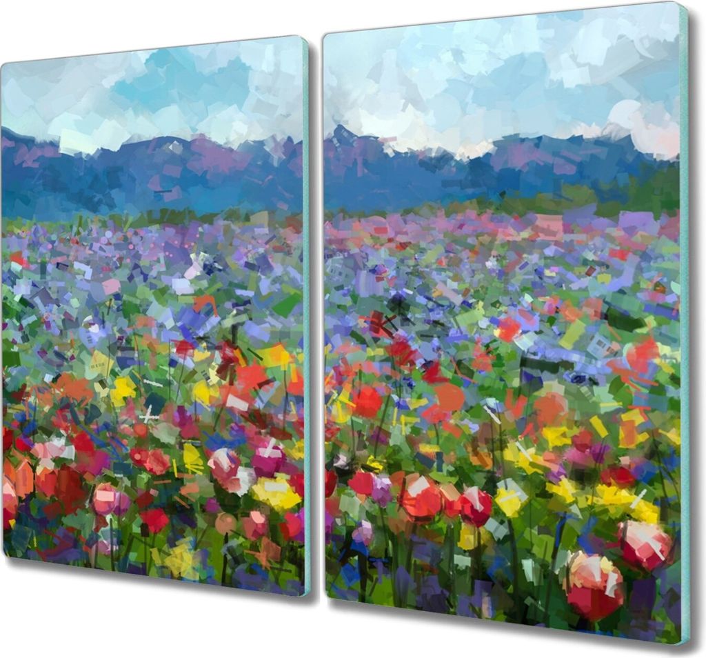 Coloray Schneidebrett Herdabdeckplatte 2x30x52 cm Kochplattenabdeckung Hackbrett Küchenbrett - Natur Blumen