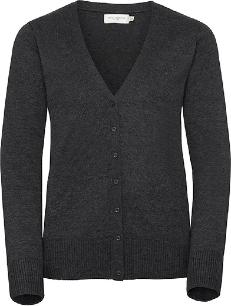 Russell Collection R-715F-0 | LadiesŽ V-Neck Knitted Cardigan - Farbe: Charcoal Marl - Größe: M