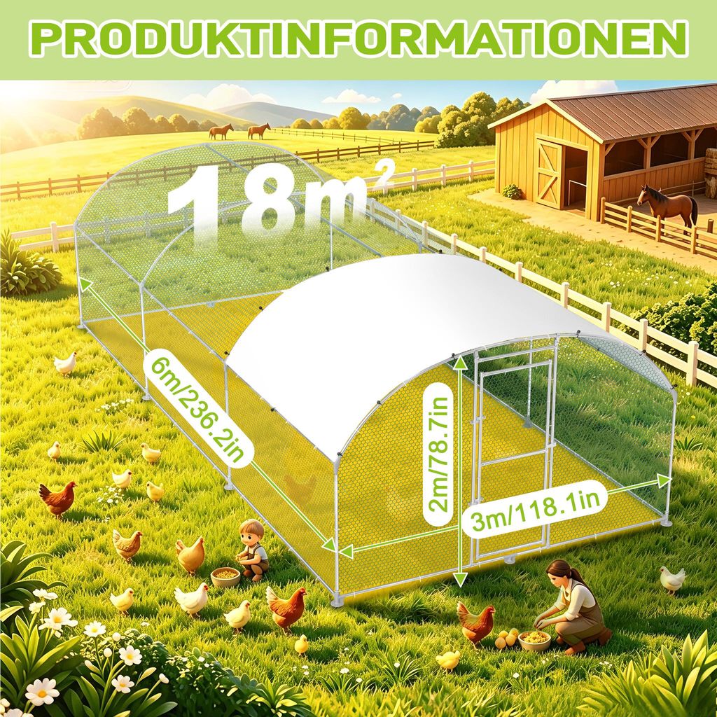 ROSEJANE Bogen-Hühnergehege 3 x 6 x 2 m, Hühnerauslauf mit Produktbild 